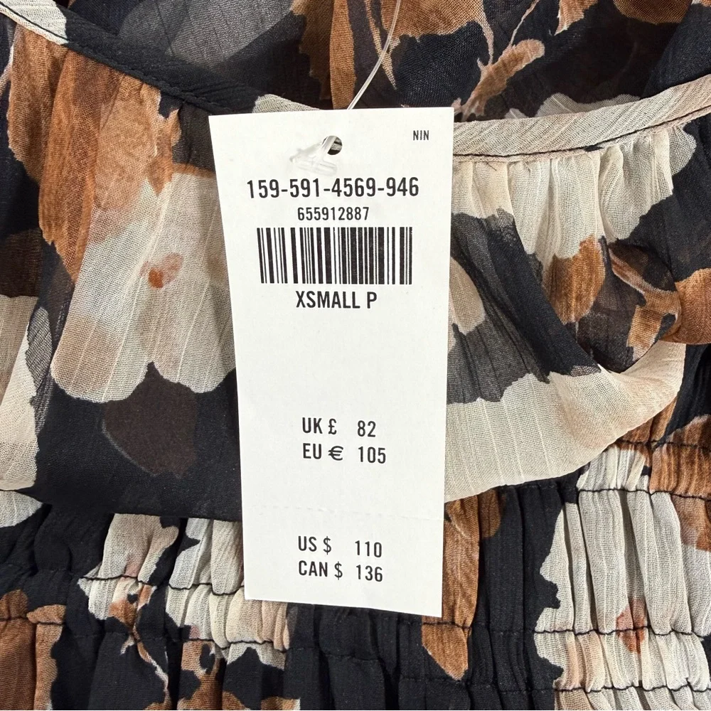 NWT Arbercombie & Fitch Easy High‎ Neck Midi Dress Womens Black Brown Floral XSP